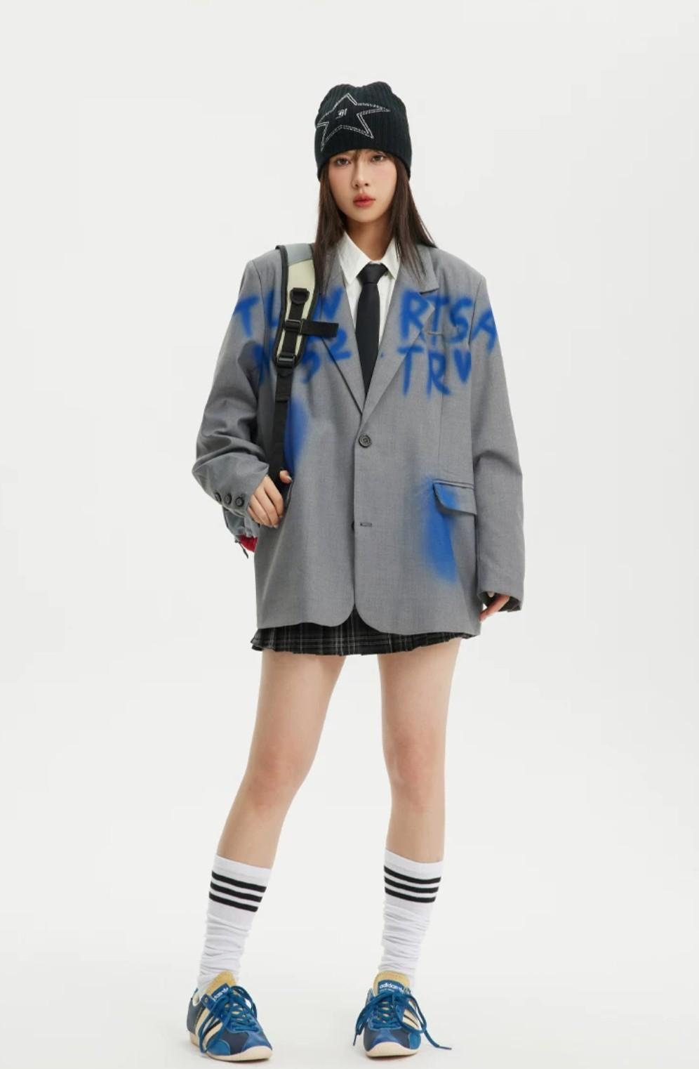 블루레터링 페인팅 박시자켓